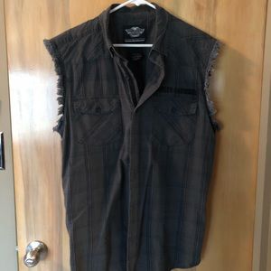 Harley-Davidson Gray Button Down Shirt Sz L